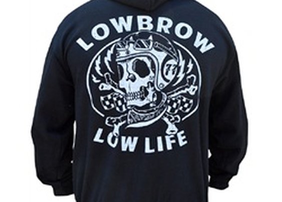 Men's Low Life by Adi Motorcycle Old School Skull Tattoo Black Hoodie