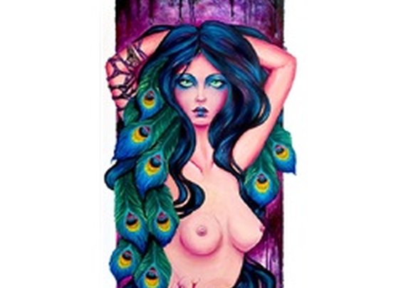 Kjartana by Stephanie Zahalka Peacock Woman Tattoo Canvas Art Print