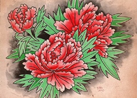 Botan In Three by Clark North Japanese Peony Tattoo Canvas Art Print