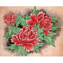 Botan In Three by Clark North Japanese Peony Tattoo Canvas Art Print