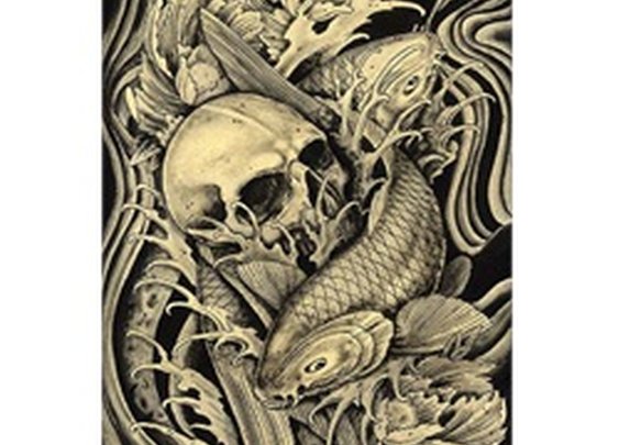 Mortality by Clark North Skull w/ Koi Fish Tattoo Canvas Art Print