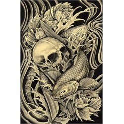 Mortality by Clark North Skull w/ Koi Fish Tattoo Canvas Art Print