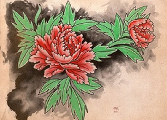 Botan In Two by Clark North Peony Flower Asian Tattoo Canvas Art Print