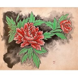 Botan In Two by Clark North Peony Flower Asian Tattoo Canvas Art Print