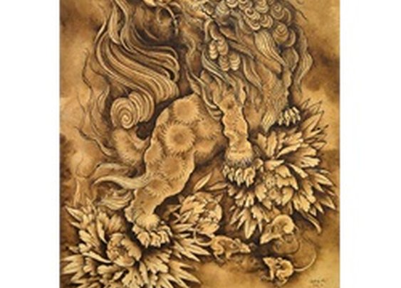 Lion and His Attendants by Clark North Shisa Dog Canvas Fine Art Print