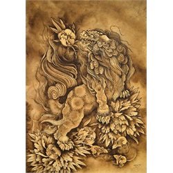 Lion and His Attendants by Clark North Shisa Dog Canvas Fine Art Print