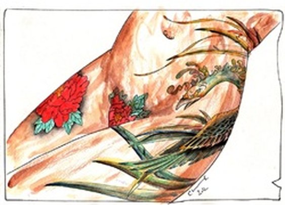 Lady Tattooed by Clark North Hou-Ou Phoenix Tattoo Canvas Art Print