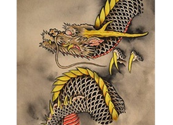 Dragon In Hue by Clark North w/ Antlers Tattoo Canvas Fine Art Print