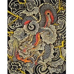 Dragons Storm by Clark North Japanese Asian Tattoo Canvas Art Print