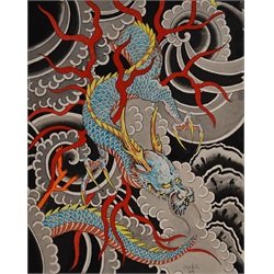 Sky Dragon by Clark North w/ Antlers Japanese Tattoo Canvas Art Print