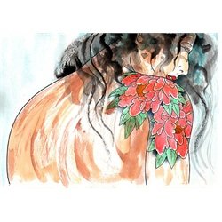 Lady Botan by Clark North Peony Flower Back Tattoo Canvas Art Print