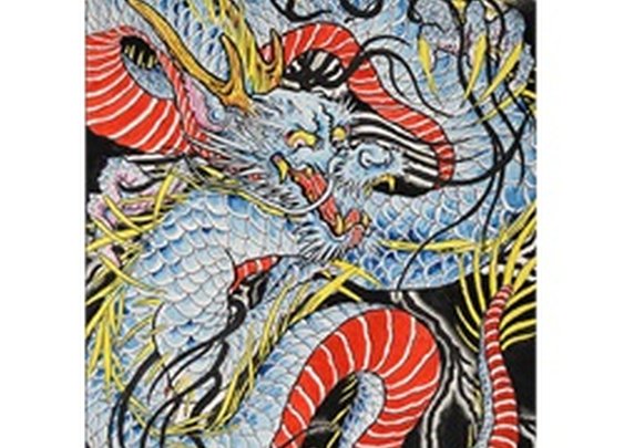 Dragon In Indigo by Clark North w/ Antlers Tattoo Canvas Art Print