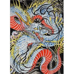 Dragon In Indigo by Clark North w/ Antlers Tattoo Canvas Art Print