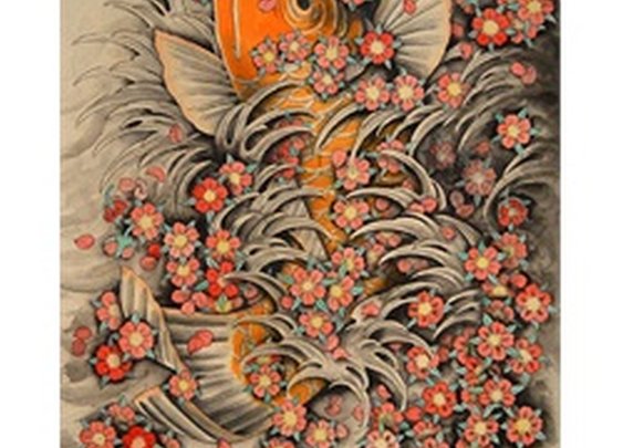 Sakura Koi by Clark North Asian Cherry Blossom Tattoo Canvas Art Print