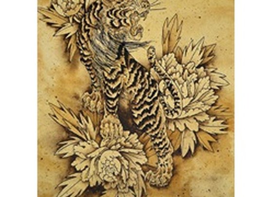 Tiger and Botan by Clark North Japanese Peony Tattoo Canvas Art Print