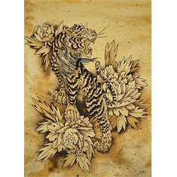 Tiger and Botan by Clark North Japanese Peony Tattoo Canvas Art Print