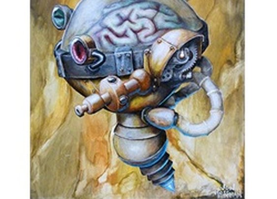 Steampunk Brain by Jon Hoffman Alternative Tattoo Canvas Art Print