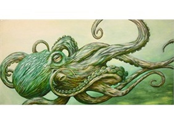 Octopus by Jon Hoffman Green Tentacles Tattoo Artwork Canvas Art Print
