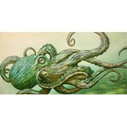 Octopus by Jon Hoffman Green Tentacles Tattoo Artwork Canvas Art Print