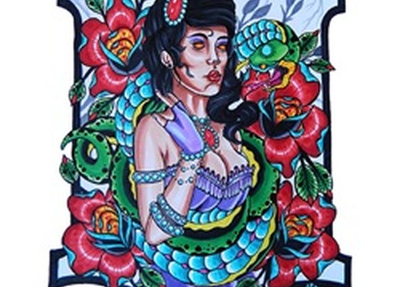 Snake Charmer Lady by Jon Leighton Undead Sexy Tattoo Canvas Art Print