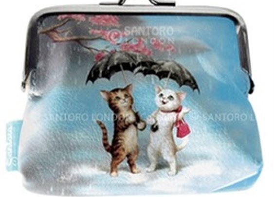 Santoro Rainy Cats Retro Vintage Design Art Vegan Kisslock Coin Purse