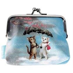 Santoro Rainy Cats Retro Vintage Design Art Vegan Kisslock Coin Purse