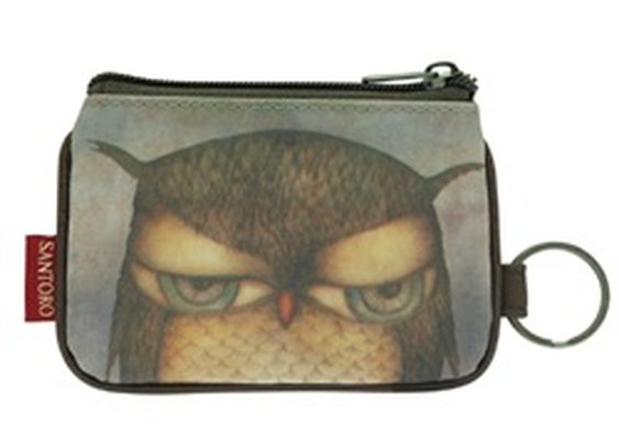 Santoro Grumpy Owl Vegan Coated Coin Purse ID Holder w/ Keyring