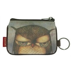Santoro Grumpy Owl Vegan Coated Coin Purse ID Holder w/ Keyring