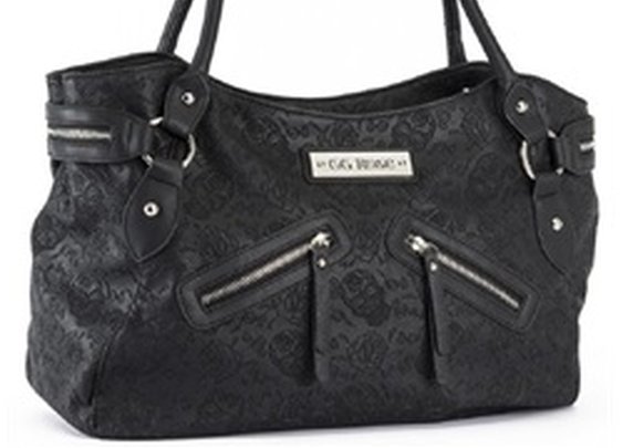Rock Rebel Embossed Sugar Skull GG Rose Tattoo Black Handbag Purse