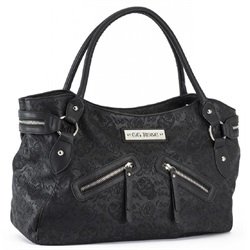 Rock Rebel Embossed Sugar Skull GG Rose Tattoo Black Handbag Purse