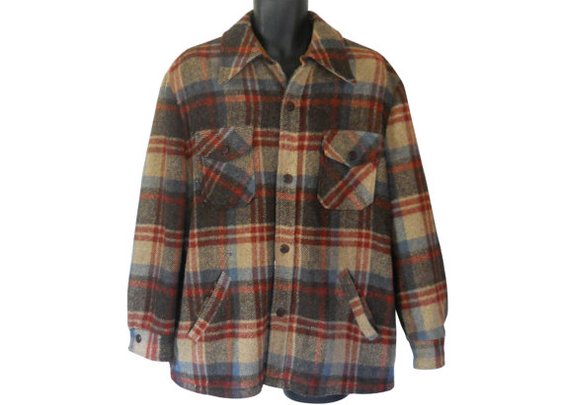 Men Plaid Coat Men Plaid Jacket Men Wool by SecondhandObsession