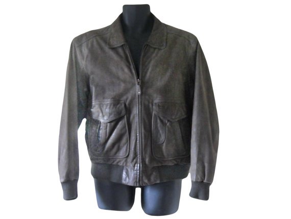 Brown Leather Bomber Jacket Men Leather by SecondhandObsession