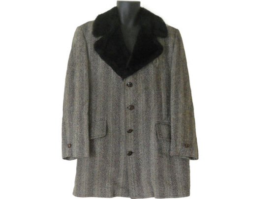 Men Winter Coat Men Wool Coat Tan Wool Coat by SecondhandObsession