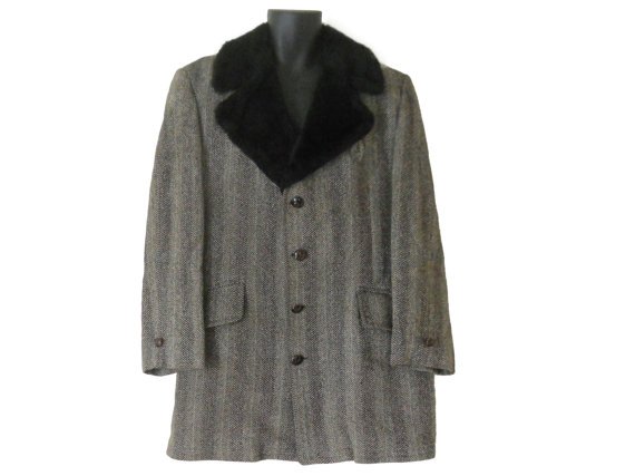 Men Winter Coat Men Wool Coat Tan Wool Coat by SecondhandObsession