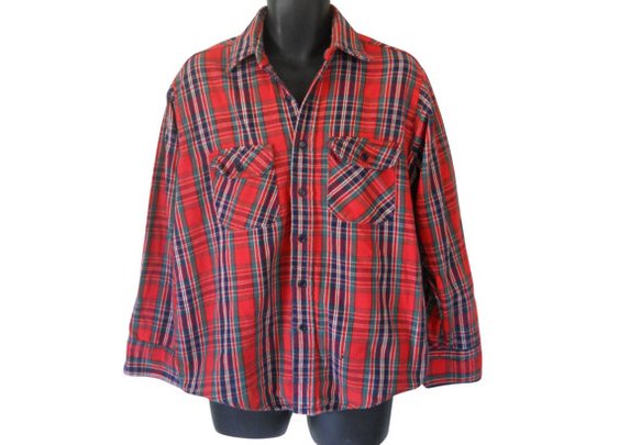 Red Flannel Shirt Men Flannel Shirt Grunge by SecondhandObsession