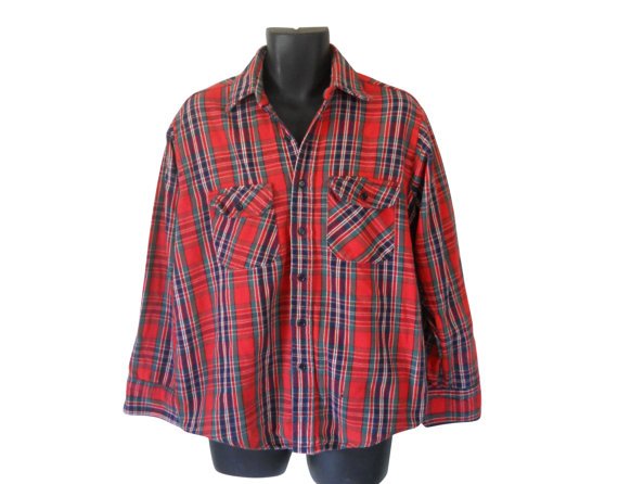 Red Flannel Shirt Men Flannel Shirt Grunge by SecondhandObsession