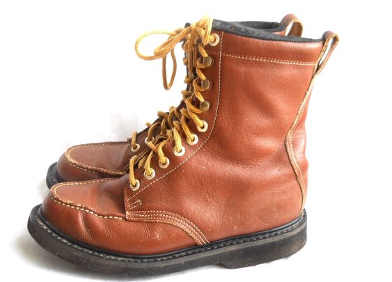 Work Boots 10 Men Vintage King Kong Brown Leather Lace Up Made in India UK 8 | eBay