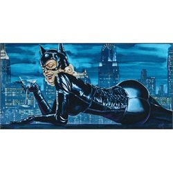 Cat On A Hot Tin Roof by Mike Bell Catwoman & Martini Canvas Art Print