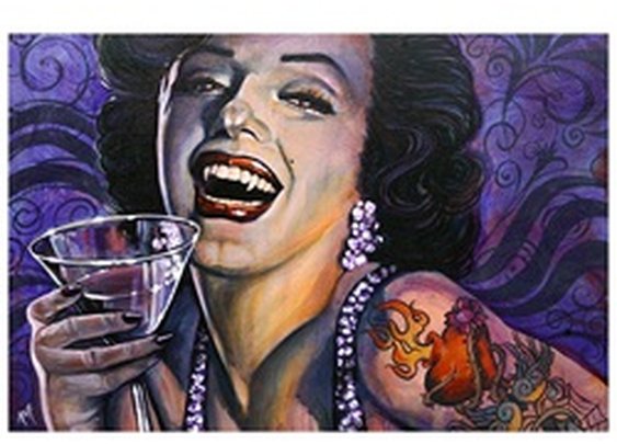 Marilyn Noir by Mike Bell Monroe Vampire Fangs Tattoo Canvas Art Print