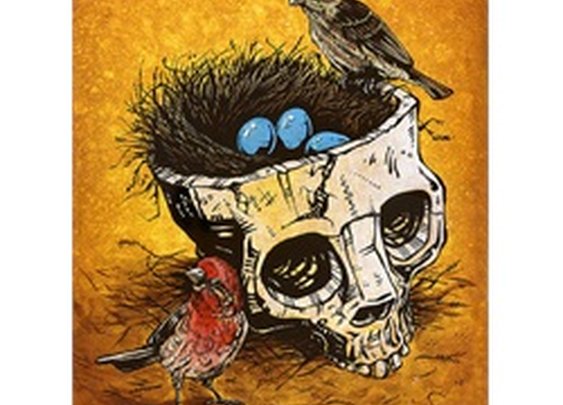Home Sweet Home by David Lozeau Skull Birds Nest Canvas Fine Art Print
