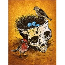 Home Sweet Home by David Lozeau Skull Birds Nest Canvas Fine Art Print