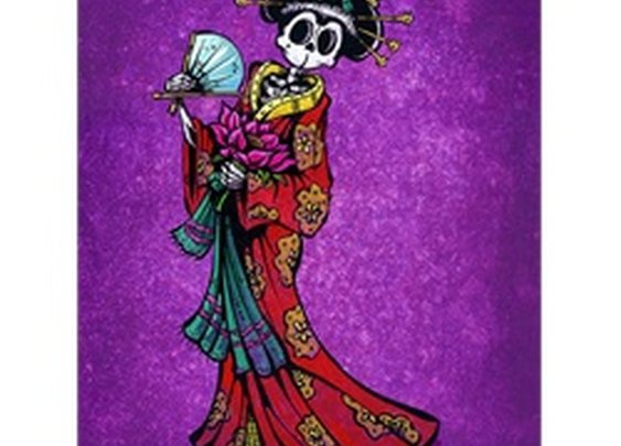 La Geisha by David Lozeau Japanese Skeleton in Kimono Canvas Art Print
