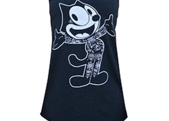 Women's Nine Lives by Adi Tattooed Felix the Cat Unfinished Tank Top