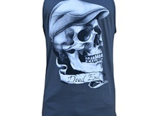 Men's Dead End by Leon Morley Skull w/ Newsboy Hat Tattoo Art Tank Top