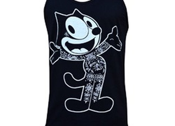 Men's Nine Lives by Adi Punk Edit Vintage Felix the Cat Black Tank Top