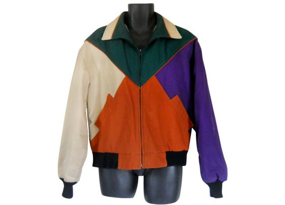 Men Bomber Jacket Colorblock Jacket Retro by SecondhandObsession