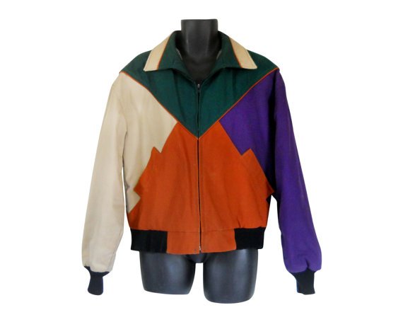 Men Bomber Jacket Colorblock Jacket Retro by SecondhandObsession