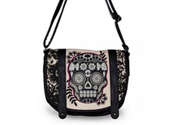 Loungefly Pink Black & White Lace Skull Vegan Crossbody Bag Purse