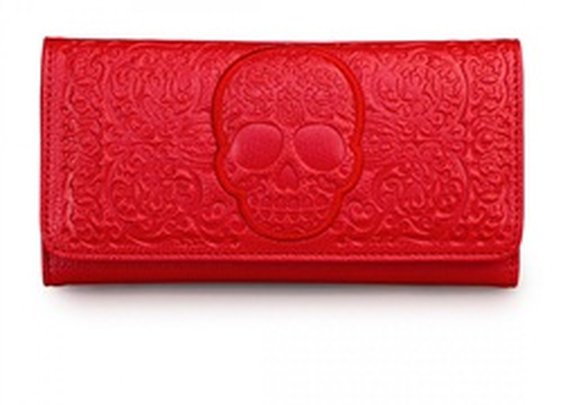 Loungefly Sugar Skull Red Embossed Lattice Vegan Checkbook Wallet