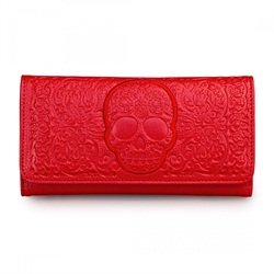 Loungefly Sugar Skull Red Embossed Lattice Vegan Checkbook Wallet